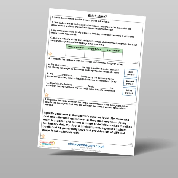 An image of the Which Tense? Homework Resource