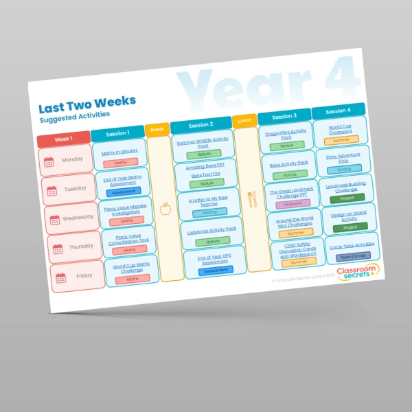 An image of the Last Two Weeks of Summer Timetable Resource