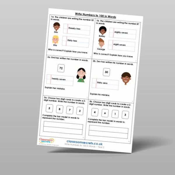 An image of the Write Numbers to 100 in Words Reasoning and Problem Solving Resource