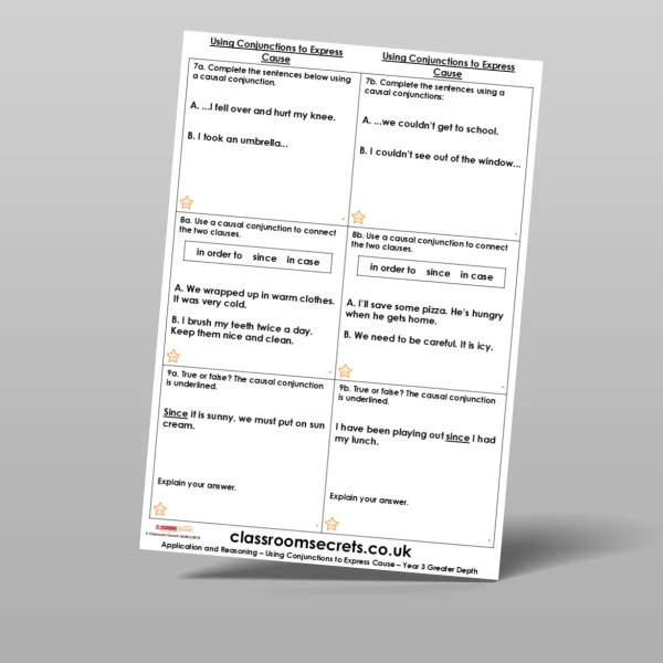 An image of the Using Conjunctions to Express Cause Application and Reasoning Resource