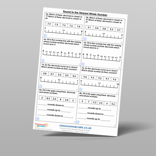 Year 4 Round To The Nearest Whole Number Varied Fluency Resource ...