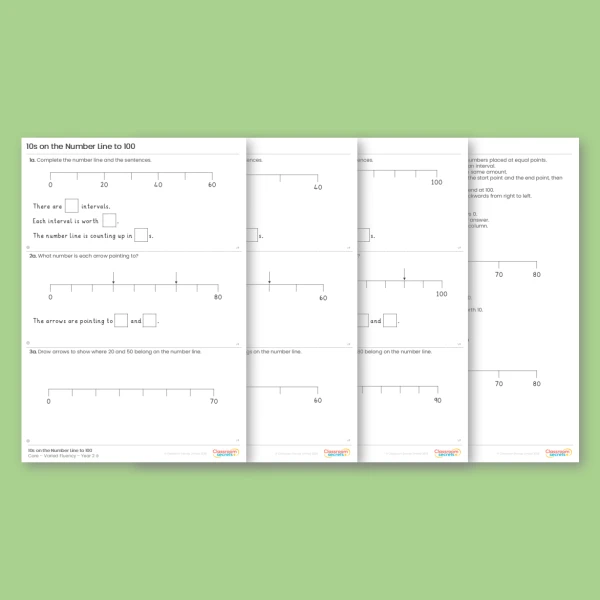 An image of the 10s on the Number Line to 100 Varied Fluency Resource