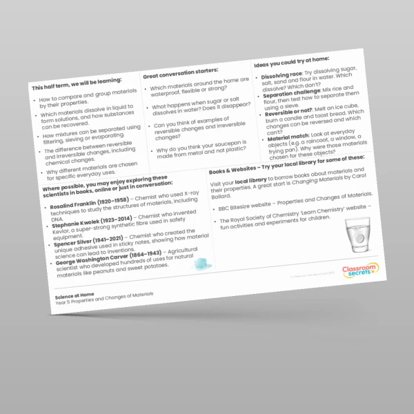 An image of the Properties and Changes of Materials Science at Home Resource
