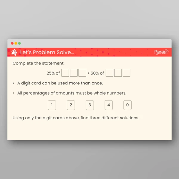 An image of the Percentage of an Amount - One Step Teaching PPT Resource