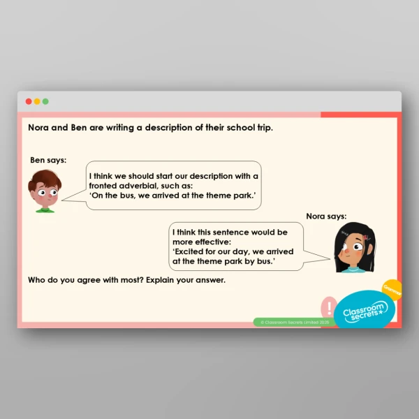 An image of the Consolidating Fronted Adverbials Teaching PPT Resource