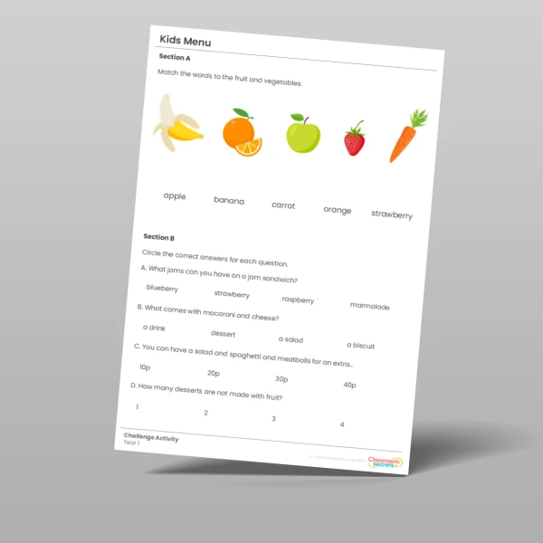 An image of the Kids Menu Whole Class Guided Reading Pack Resource