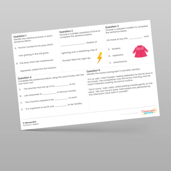 An image of the Free 5-Minute GPS Autumn 2 Week 1 Resource