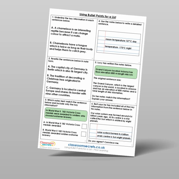 An image of the Using Bullet Points for a List Prior Learning Resource