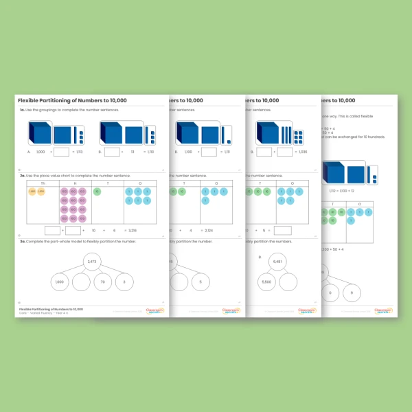 Year 4 Flexible Partitioning of Numbers to 10,000 Place Value Varied Fluency