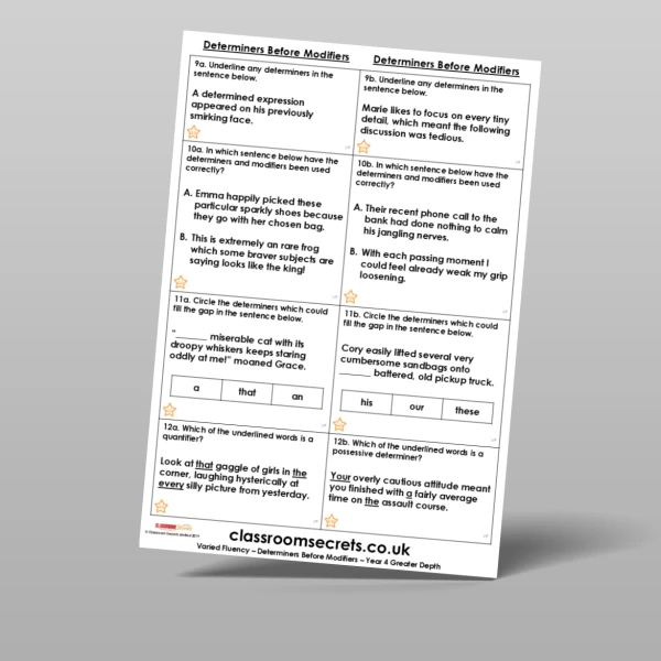 An image of the Determiners Before Modifiers Varied Fluency Resource