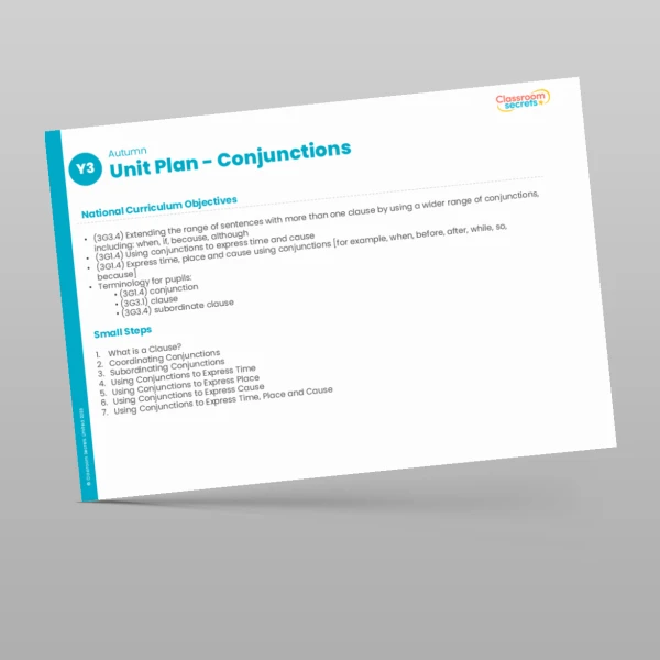 An image of the Conjunctions Unit Plan Resource