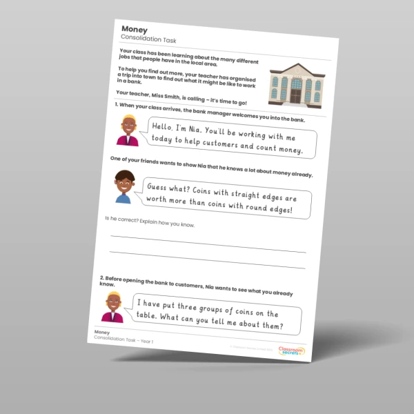 Year 1 Money Consolidation Task