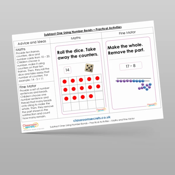 An image of the Subtract Ones Using Number Bonds Practical Activities Resource