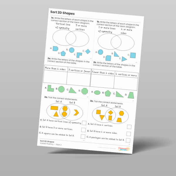 Year 2 Sort 2d Shapes Varied Fluency 2 Resource | Classroom Secrets
