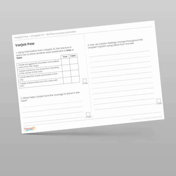 An image of the Reading Skills - Varjak Paw - Chapter 12 Resource