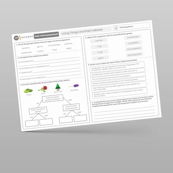 An image of the Living Things and their Habitats Post-Unit Assessment Resource