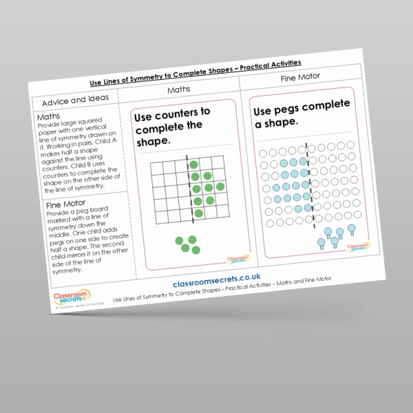An image of the Use Lines of Symmetry to Complete Shapes Practical Activities Resource