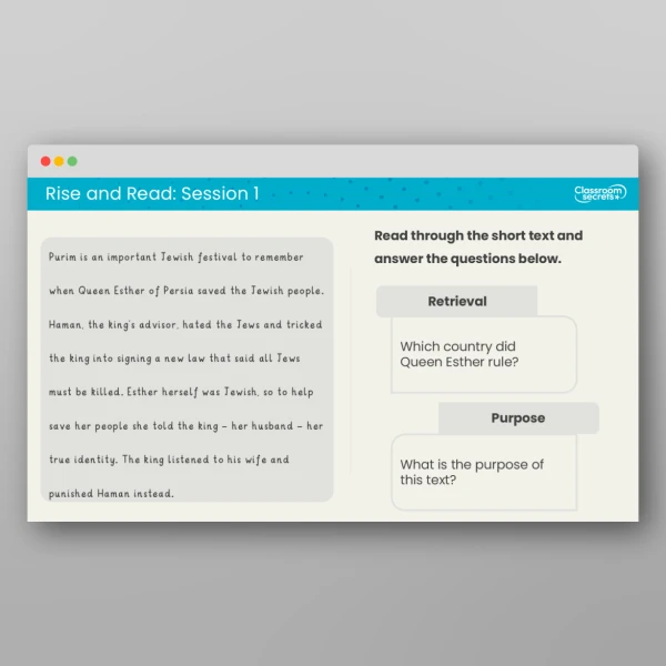 An image of the Rise and Read Purim Resource