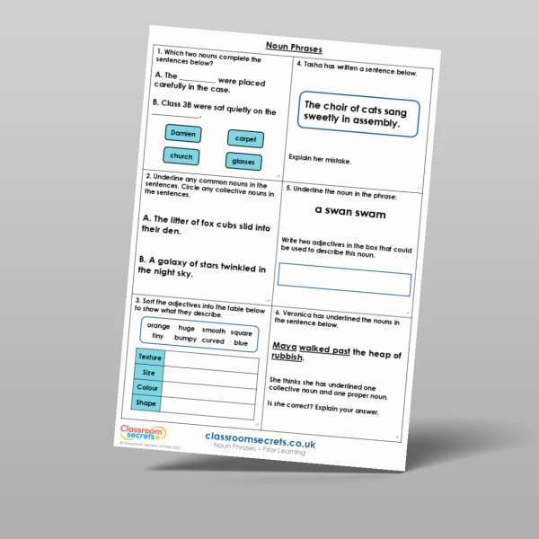 An image of the Noun Phrases Prior Learning Resource