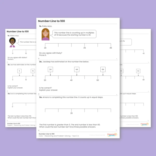 An image of the Number Line to 100 Reasoning and Problem Solving Resource