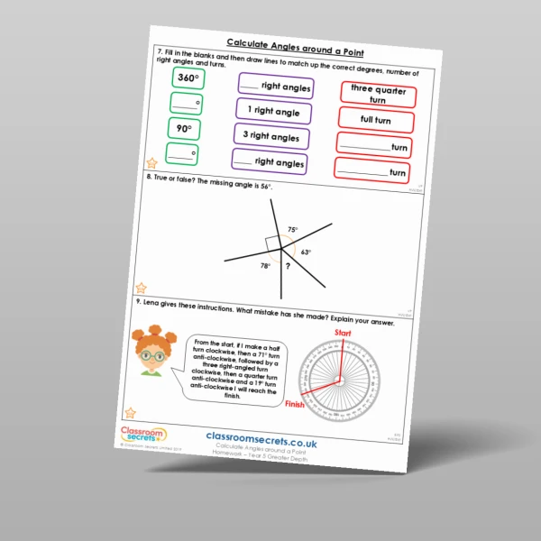 An image of the Calculate Angles around a Point Homework Resource