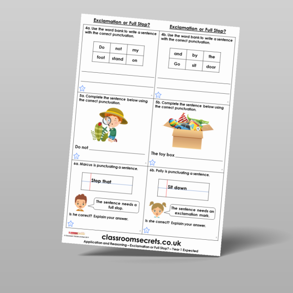 Year 1 Exclamation Or Full Stop Application And Reasoning Resource ...