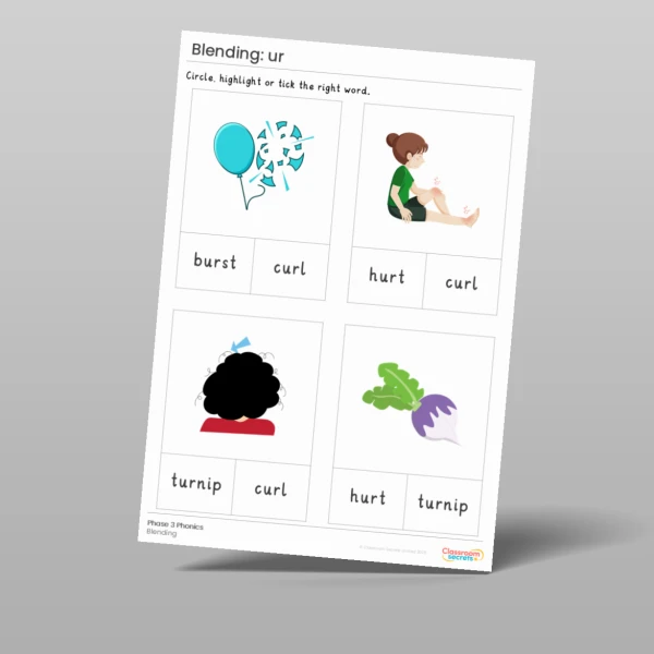 An image of the Phonics Blending Activities: ur Resource