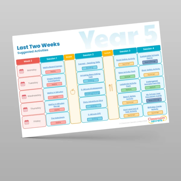 An image of the Free Last Two Weeks of Summer Timetable Resource