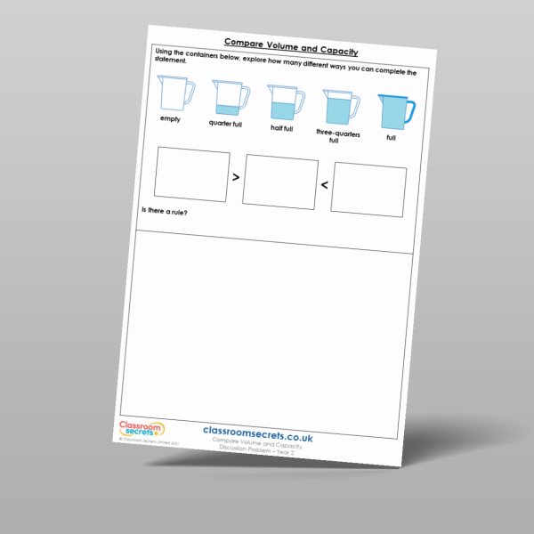 Capacity Checking Problems Year 2 Compare Volume And Capacity Discussion Problem Resource ...