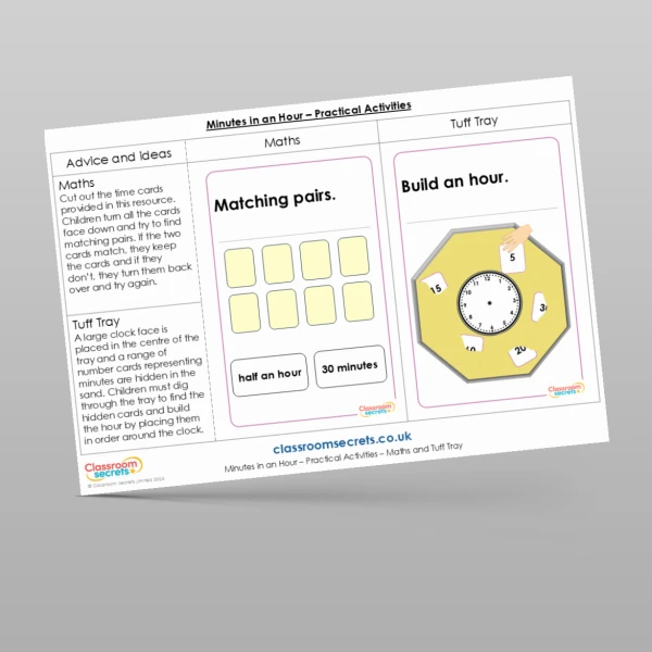 An image of the Minutes in an Hour Practical Activities Resource