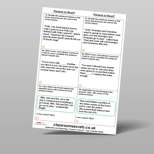 An image of the Pronoun or Noun? Application and Reasoning Resource
