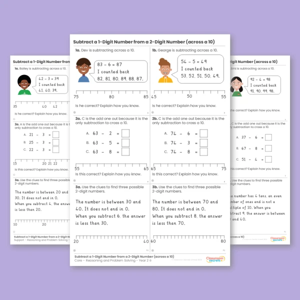 Year 2 Subtract a 1-Digit Number From a 2-Digit Number (Across a 10) Addition and Subtraction Reasoning and Problem Solving