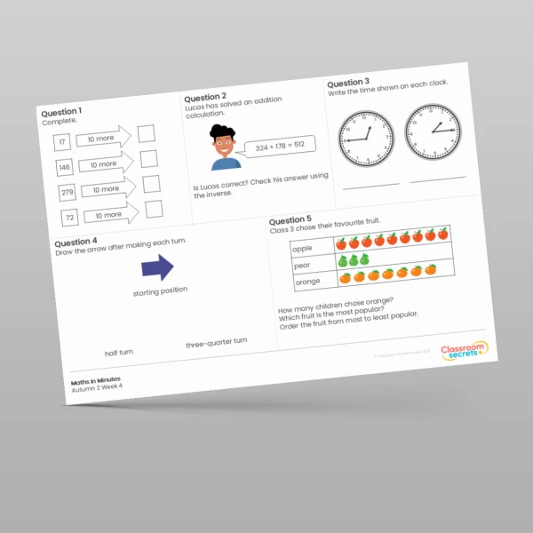 An image of the Autumn 2 Week 4 Maths in Minutes Resource