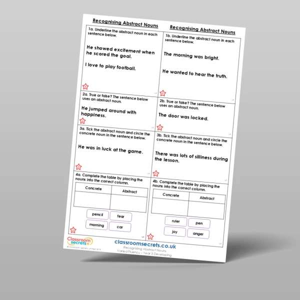 An image of the Recognising Abstract Nouns Varied Fluency Resource