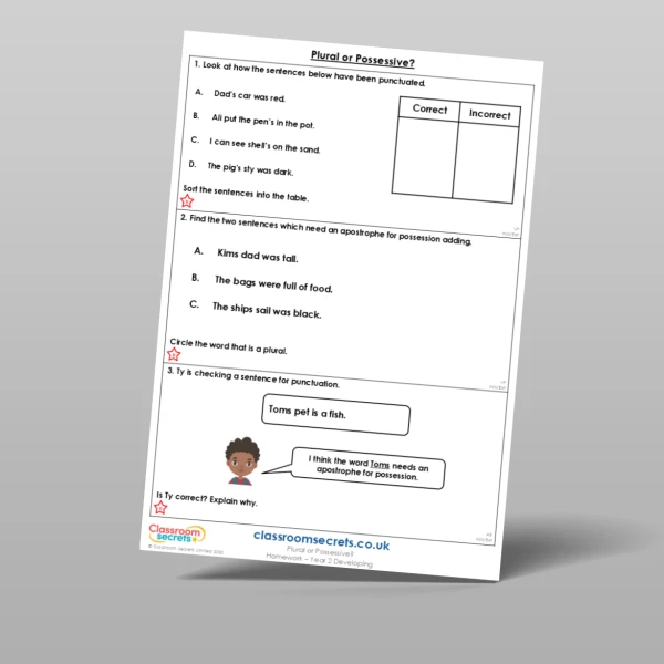An image of the Plural or Possessive? Homework Resource