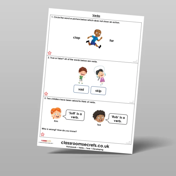 An image of the Verbs Homework Resource