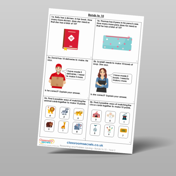 Year 2 Bonds To 10 Reasoning And Problem Solving Resource | Classroom ...