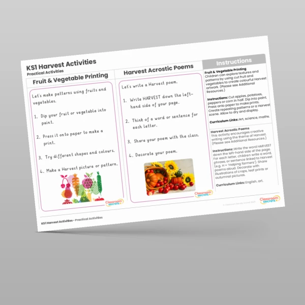 An image of the Harvest Practical Activities Resource