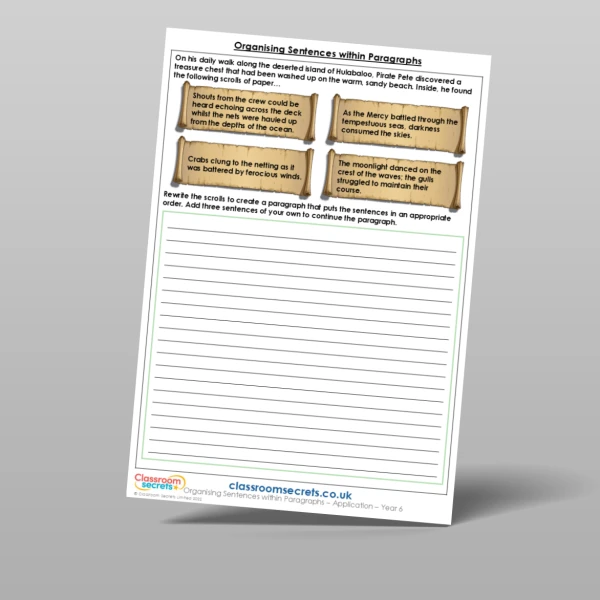 An image of the Organising Sentences within Paragraphs Application Resource