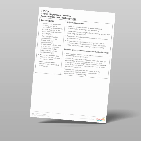 An image of the I Play Pronunciation Guide Resource