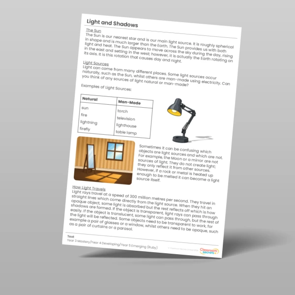 An image of the Light and Shadows Ruby Guided Reading Pack Resource