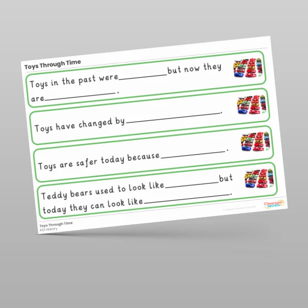 An image of the Toys Through Time Stem Sentences Resource