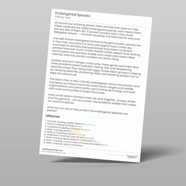 An image of the Endangered Species Editing Task Resource