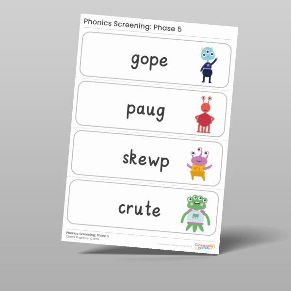 An image of the Phonics Screening Check: Phase 5 Practice Cards Resource