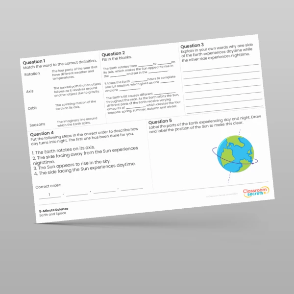 An image of the Earth and Space 5-Minute Science Resource