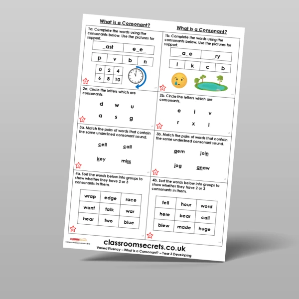 An image of the What is a Consonant? Varied Fluency Resource