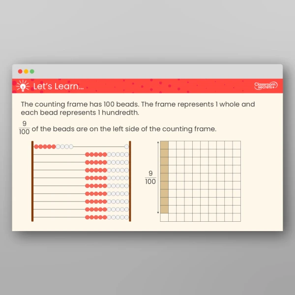 An image of the Hundredths as Fractions Teaching PPT Resource