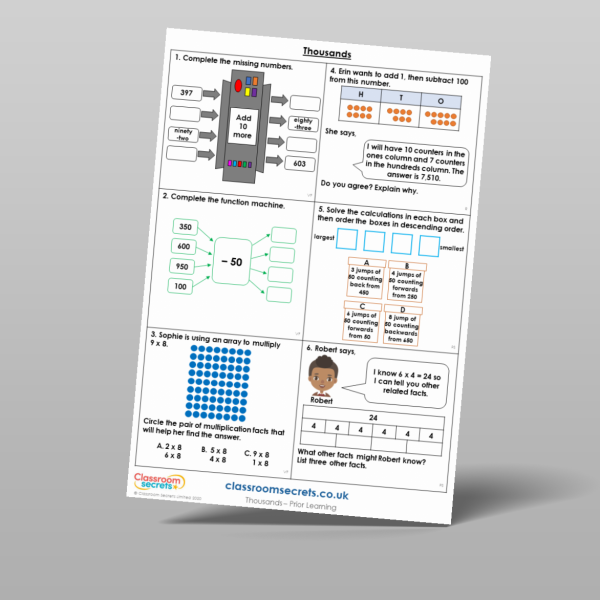 Year 4 Thousands Prior Learning Resource | Classroom Secrets