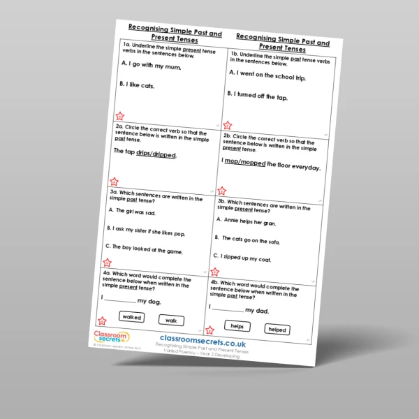 An image of the Free Recognising Simple Past and Present Tenses Varied Fluency Resource