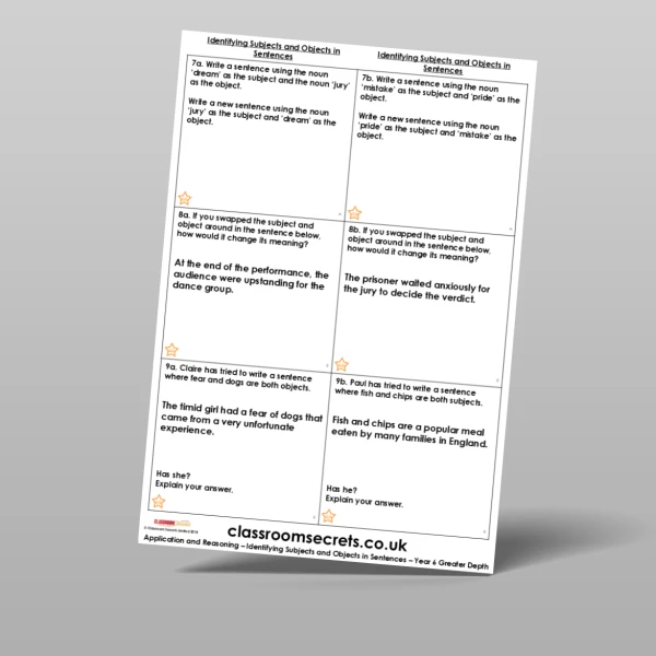 An image of the Identifying Subjects and Objects in Sentences Application and Reasoning Resource